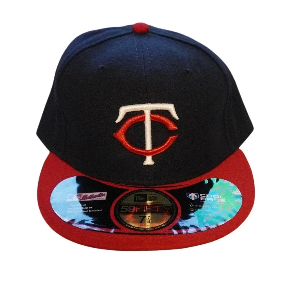 New Era 59FIFTY Hat Mens 7 7/8 Navy Red Minnesota Twins MLB Fitted Cool Base Cap